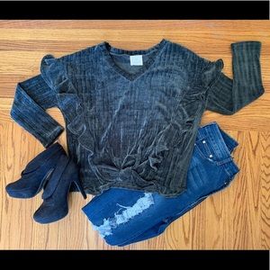 Chenille Tie Front Sweater